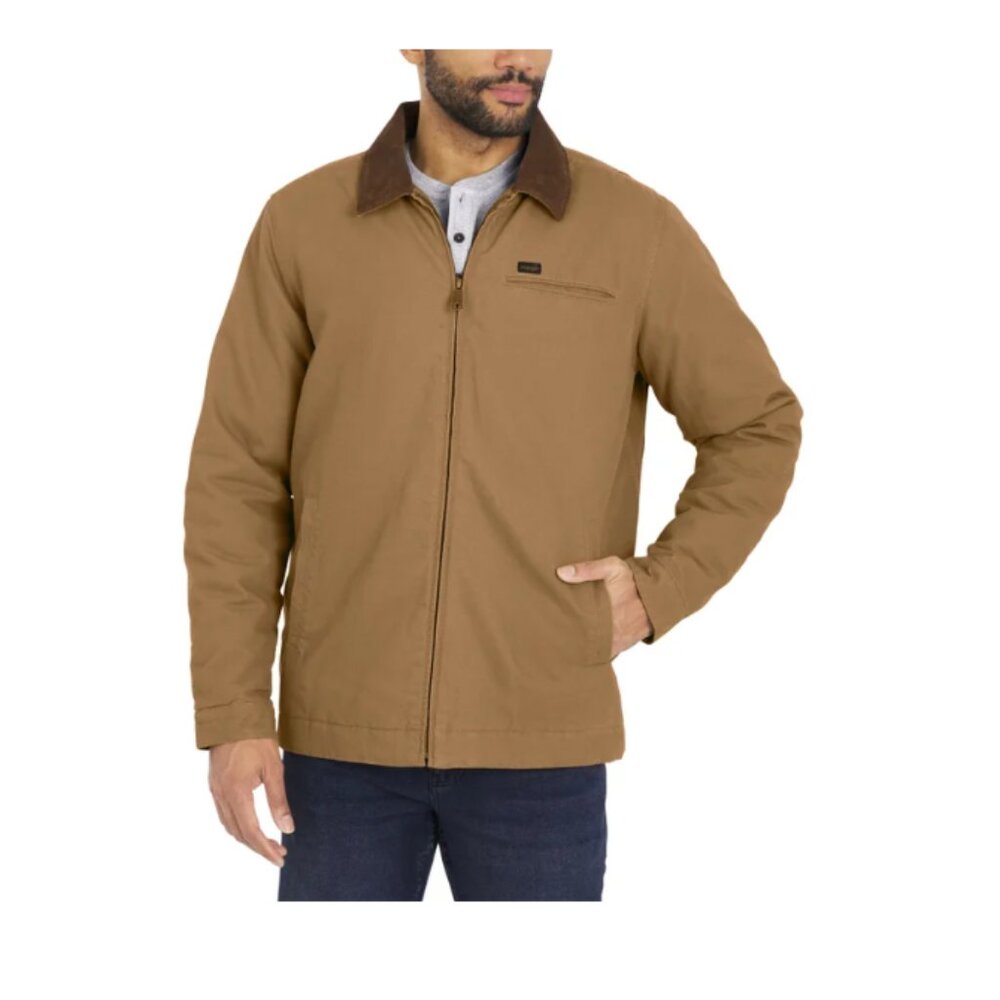 Wrangler Men's Canvas Work Jacket Quilted Lining Corduroy Collar Brown - Picture 3 of 8